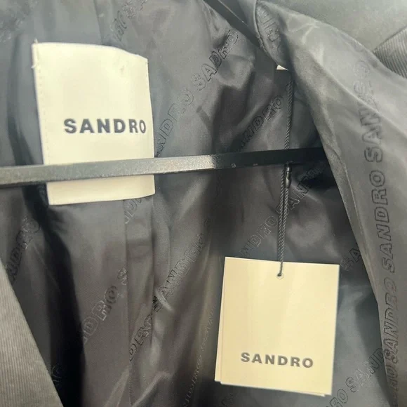 Sandro Flower Floral 3D Embellished Cropped Double Breasted Blazer Satin Jacket - Picture 6 of 9